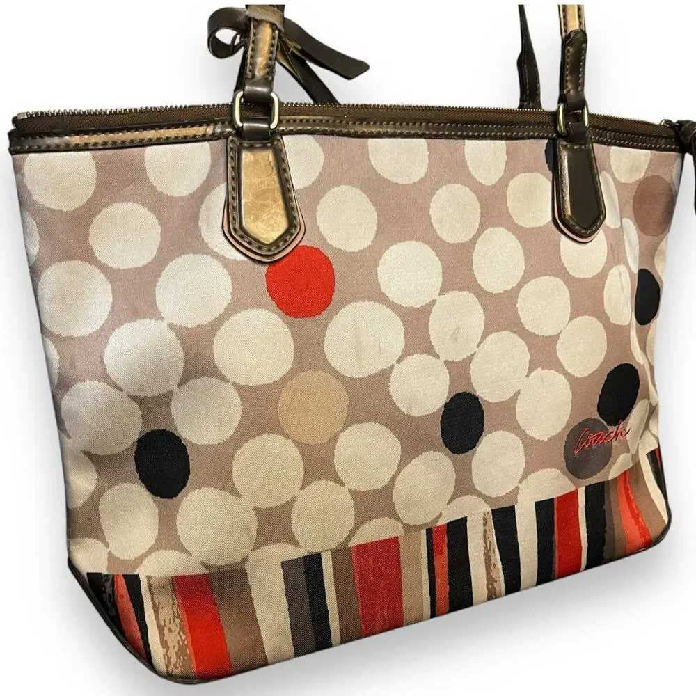 Coach Shoulder Bag 25126 Poppy Watercolor Polka Dot Women's Zip Casual FLAWED